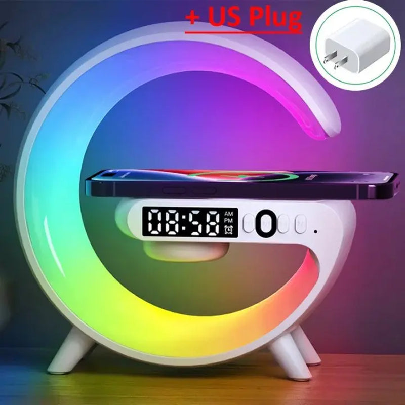 Multifunction Wireless Charger Stand Pad RGB Light Alarm Clock Speaker for Iphone Samsung Xiaomi Mini Fast Charging Dock Station